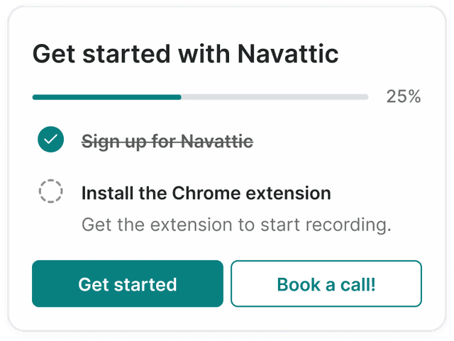Checklist modal mock element, showcasing how Navattic can help you build a branded theme for your website